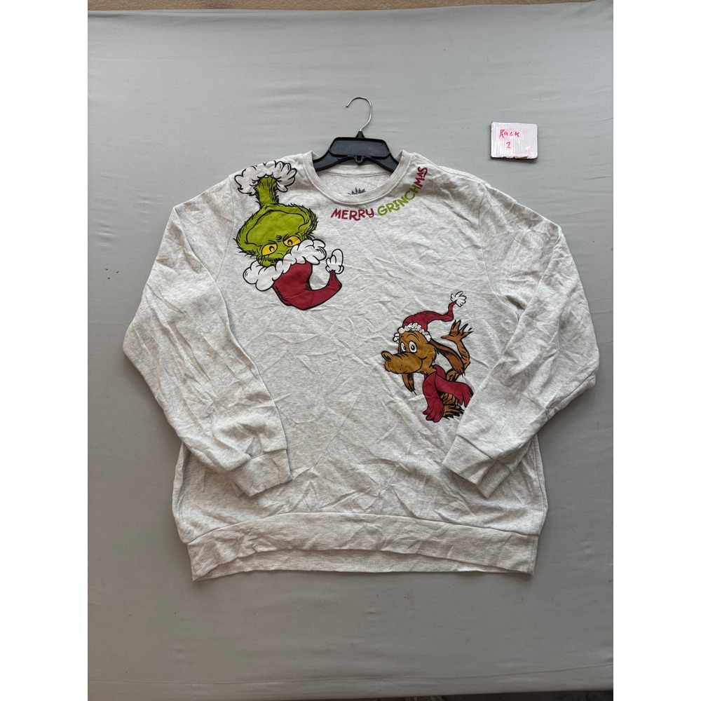Dr Seuss The Grinch Merry Grinchmas Sweatshirt XL Gray Max Dog Holiday Pullover